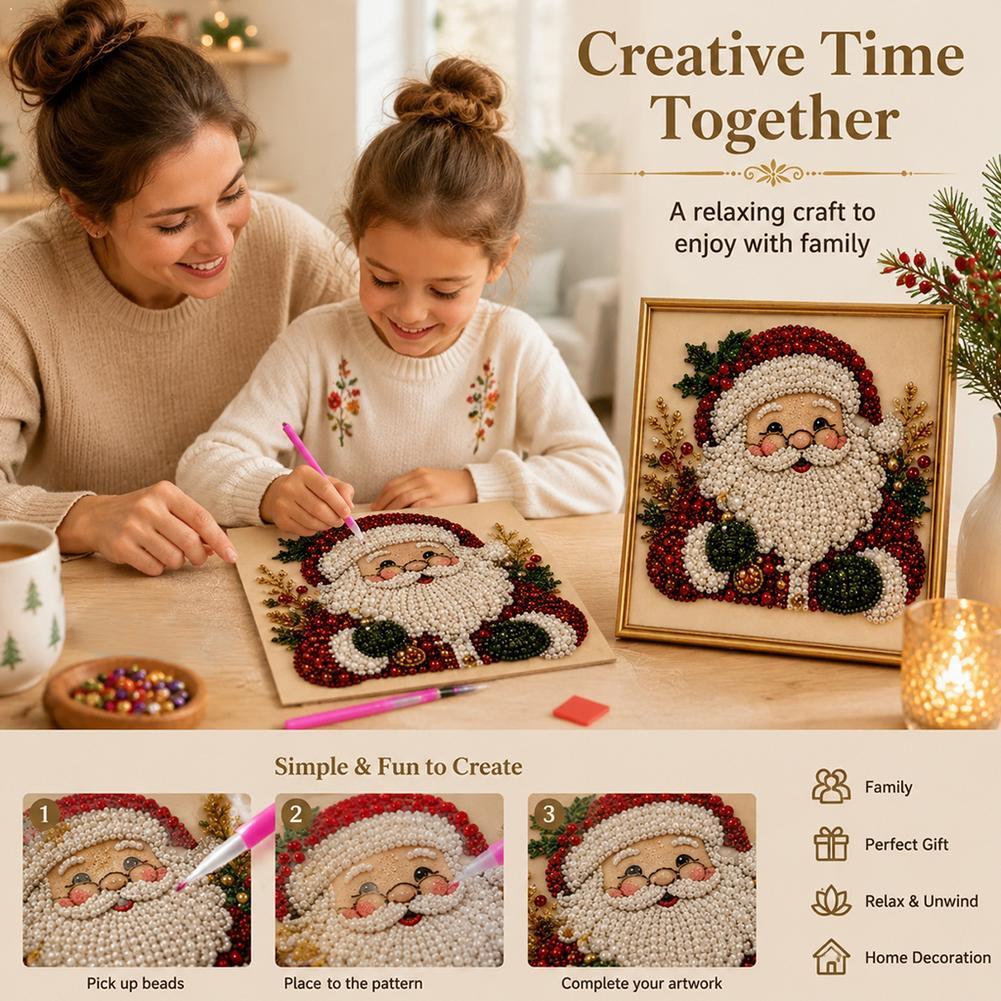 Embroidery Xmas Decorations - Weihnachtsmann Perlen-Kunst DIY-Set Gerahmte Perlen-Stickerei Wanddekoration