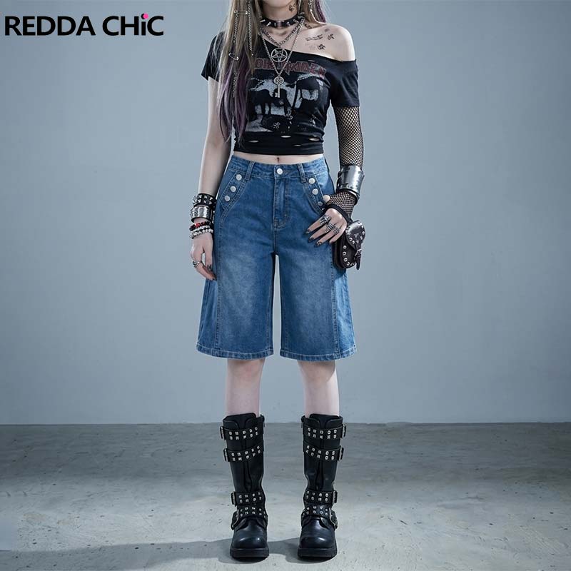 Embroidery Jeans - REDDACHiC Punk-Details, Bermuda-Jeansshorts für Damen, mit