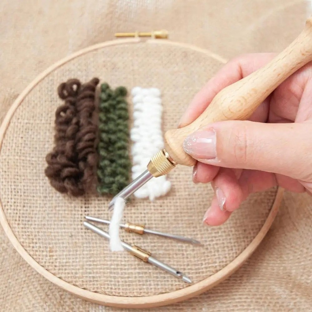 Embroidery Backpack Kit - 2,5mm/3,5mm/5mm Punch-Nadel-Set mit Holzgriff, Kreativer Stickerei-Stift