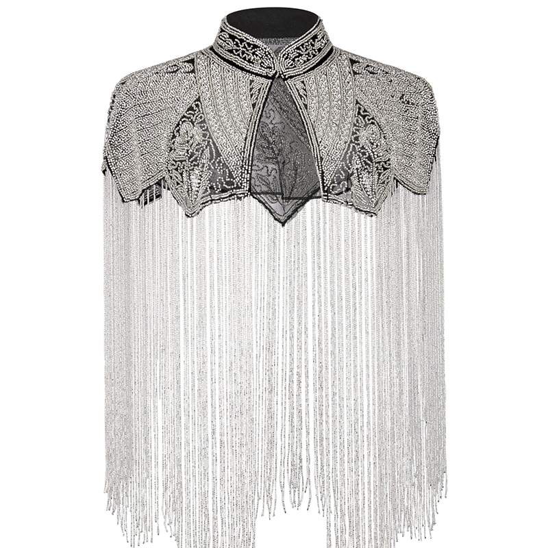 Embroidery Shawl - Feiner Perlen-Schal mit langen Quasten, Wolken-Schultertuch
