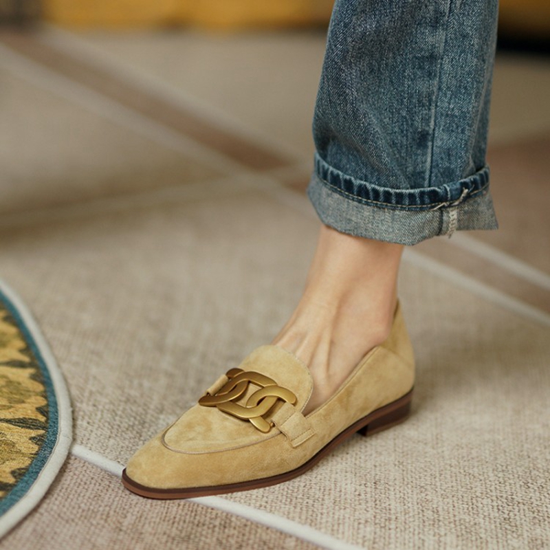 Embroidery Flat Shoes - Wildleder Leder Frauen Loafers Frühling/Herbst Niedrigen