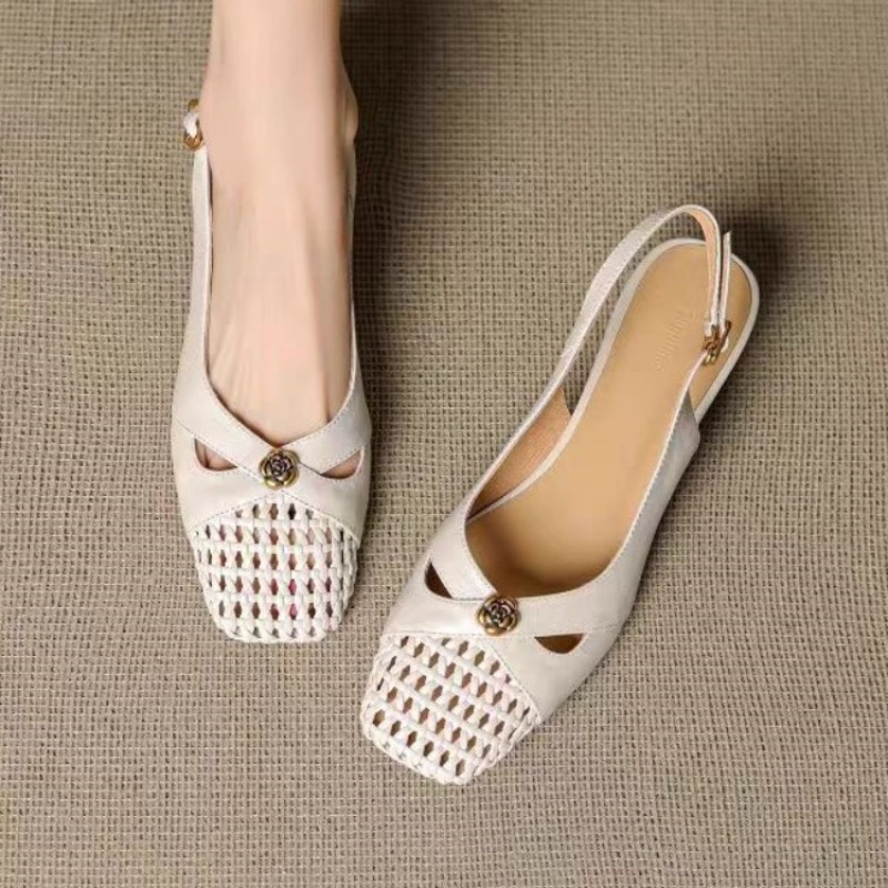 Embroidery Flat Shoes - Damen-Sandalen mit geschlossener Zehenpartie im französischen