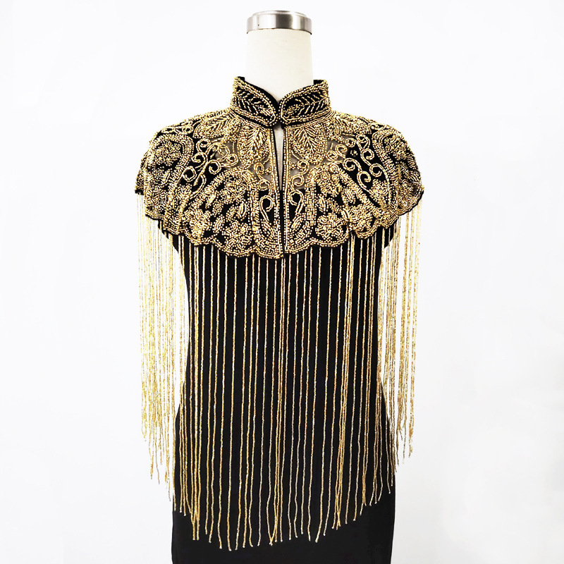 Embroidery Shawl - 1920er Gatsby Luxus Perlenverzierter Fransen-Cape Langer