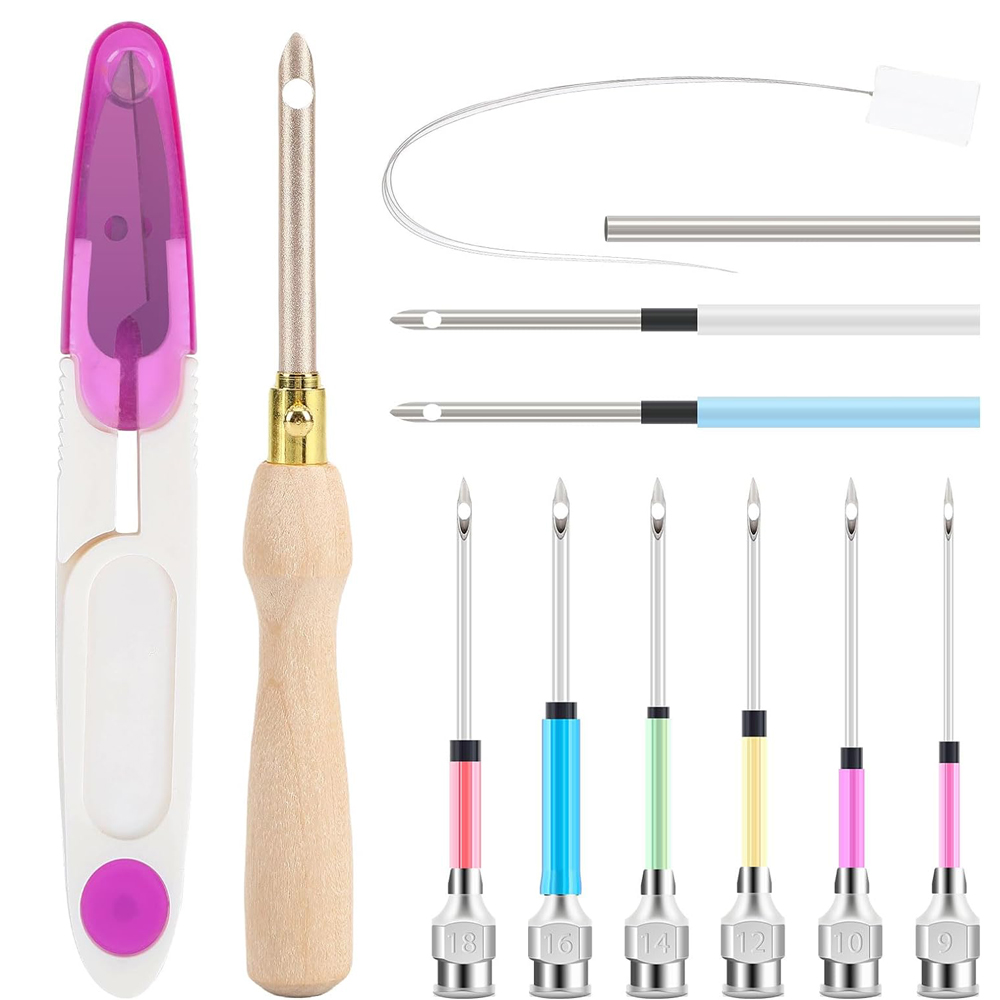 Embroidery Backpack Kit - 13-teiliges Stanznadel-Kit Verstellbare Stanznadel-Stick-Kits Holzgriff-Sticks tift
