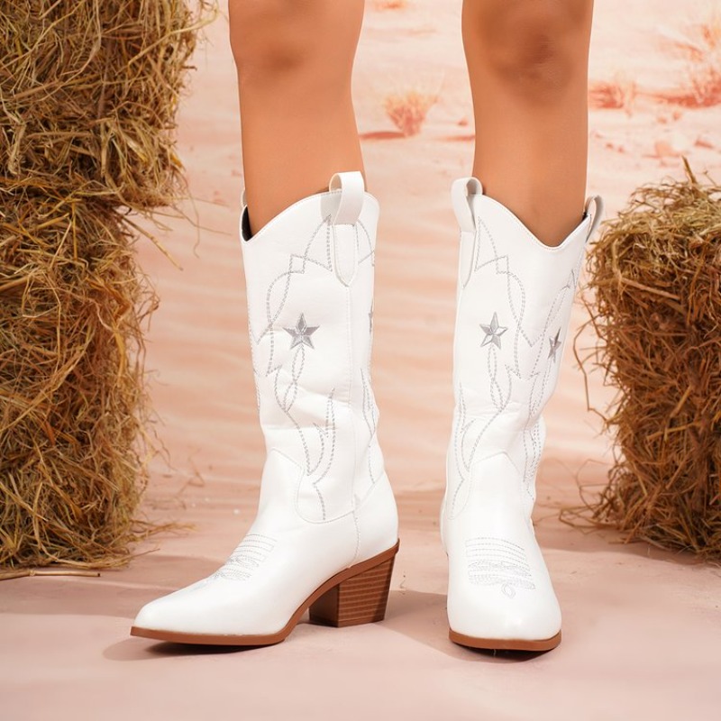 Embroidery Service - Damenstiefel, mittelhoher Schaft, spitzer Zehenbereich, mittlerer
