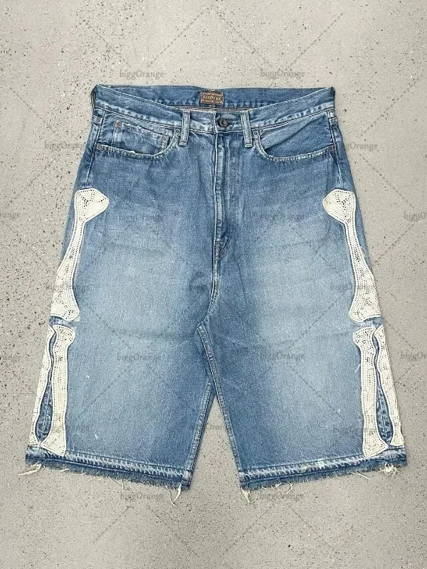 Embroidery Jeans - Deeptown Y2k Vintage Harajuku Denim-Shorts für