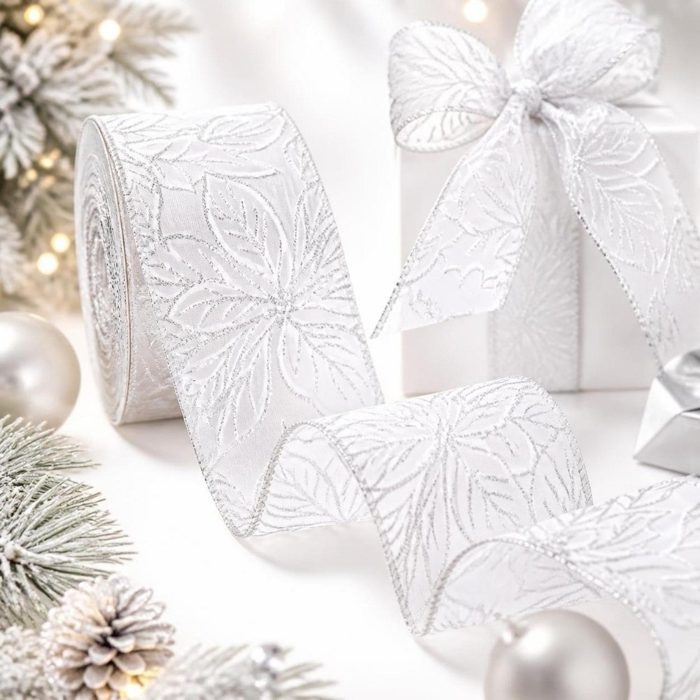 Embroidery Xmas Decorations - Stoffbesatz, Stickerei, Spitzenband, Blumenmuster, dekoratives Weihnachtsschleifenband,