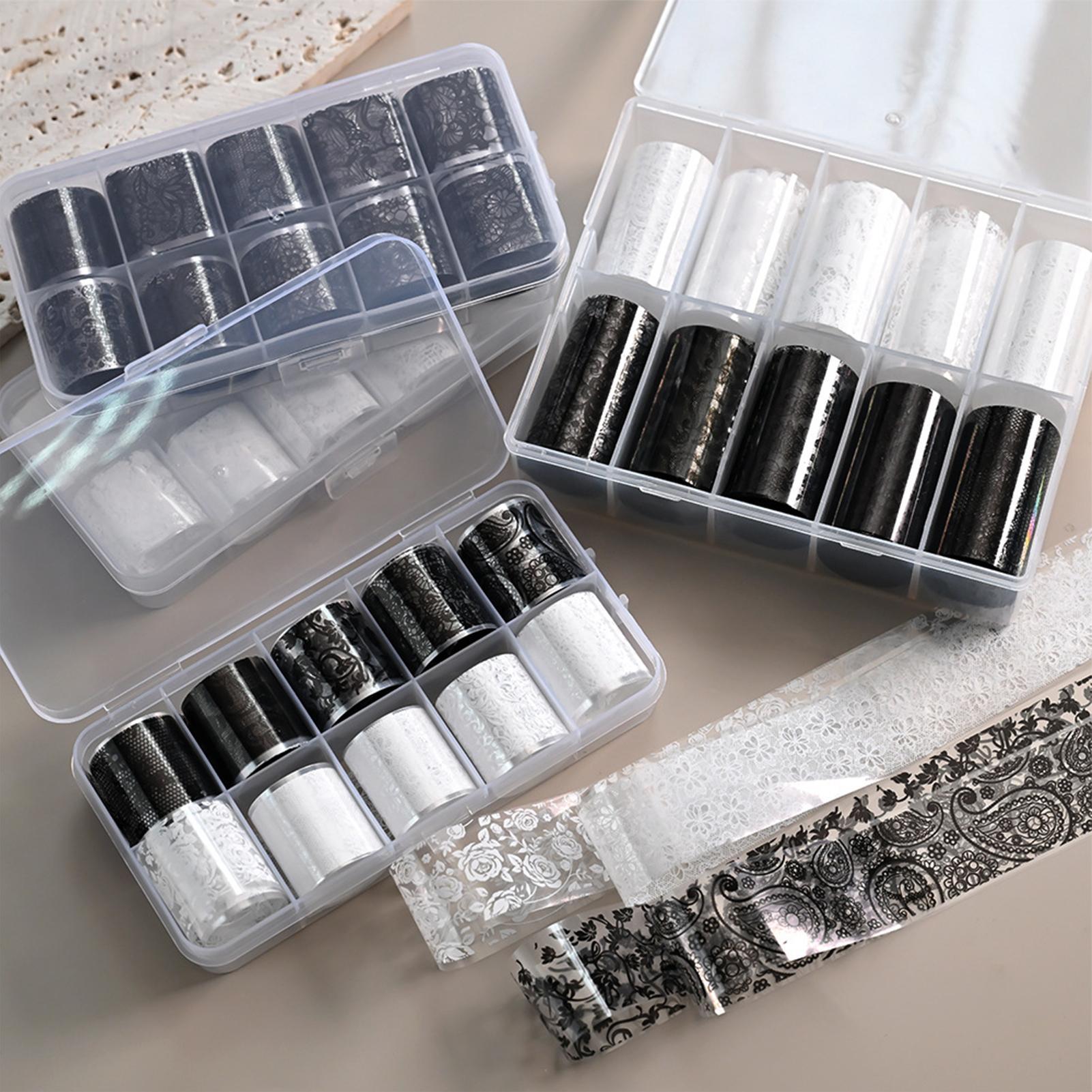 Transfer Paper Carbon - 10 Rollen gemischtes schwarz-weißes Spitzen-Nageltransferfolien-Aufkleber-Set, sexy
