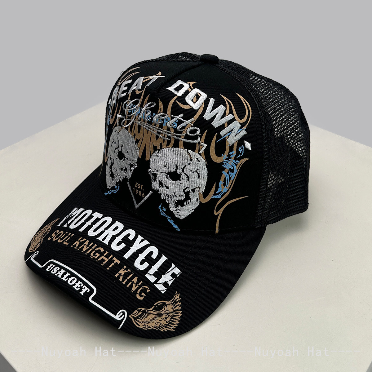 Embroidery Letter - Totenkopf-Flammen-Stickerei Hardtop Trucker Cap Frühling Sommer