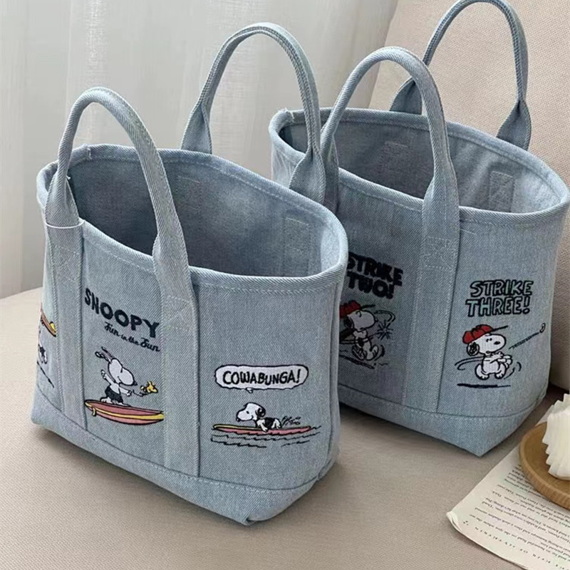 Embroidery Service - Neue Snoopy Comic Denim-Tragetasche, geräumige Canvas-Umhängetasche