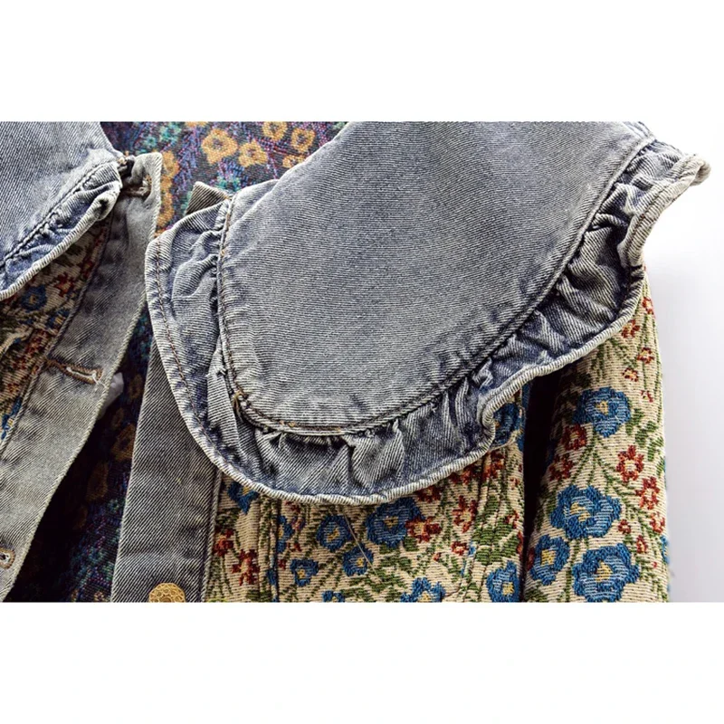 Embroidery Jacket Jeans - Rüschen Stickerei Jacquard Peter Pan Kragen