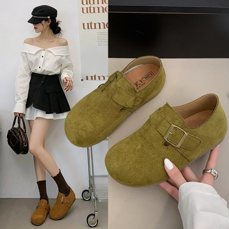 Embroidery Flat Shoes - Damen Wildleder-Schuhe mit geschlossenem Rücken, quadratischer