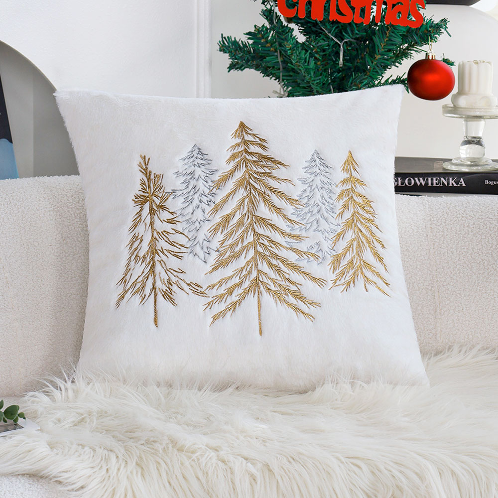 Embroidery Xmas Decorations - Weihnachten Faux Kaninchen Fell Kissenbezug 45x45cm