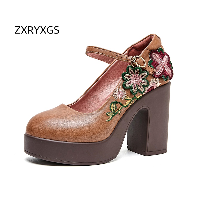 Embroidery Flower - ZXRYXGS Oberschicht aus Rindsleder mit bestickten