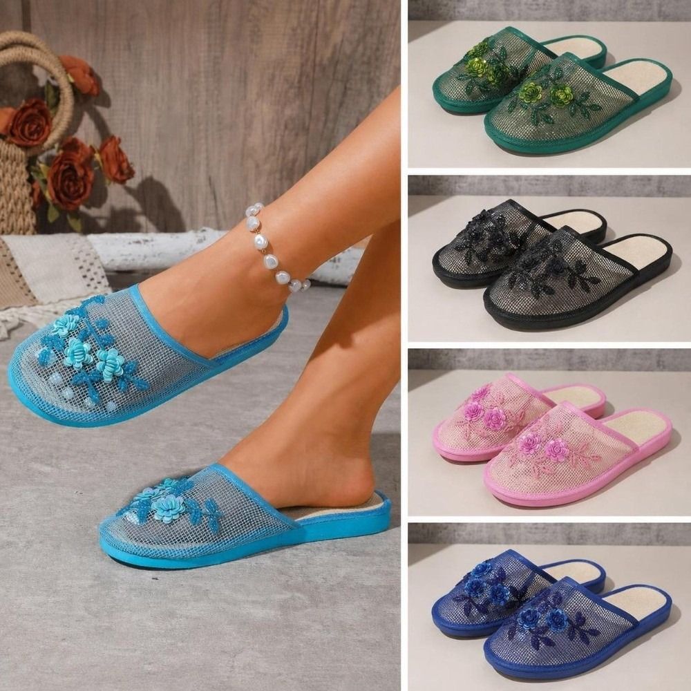 Embroidery Flower - Modische Blumen-Stickerei-Netz-Sandalen Rutschfeste Weichsohlen-Slipper Atmungsaktive Schuhe