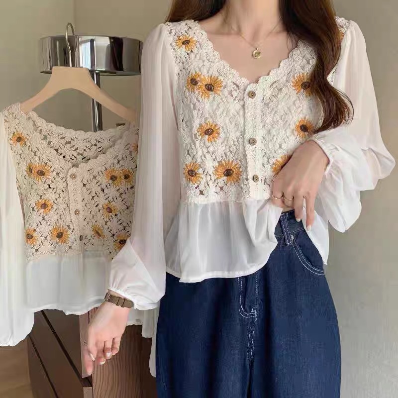 Gehäkeltes Top aus Chiffon mit – Embroidery Daisy Bewertung und Preis