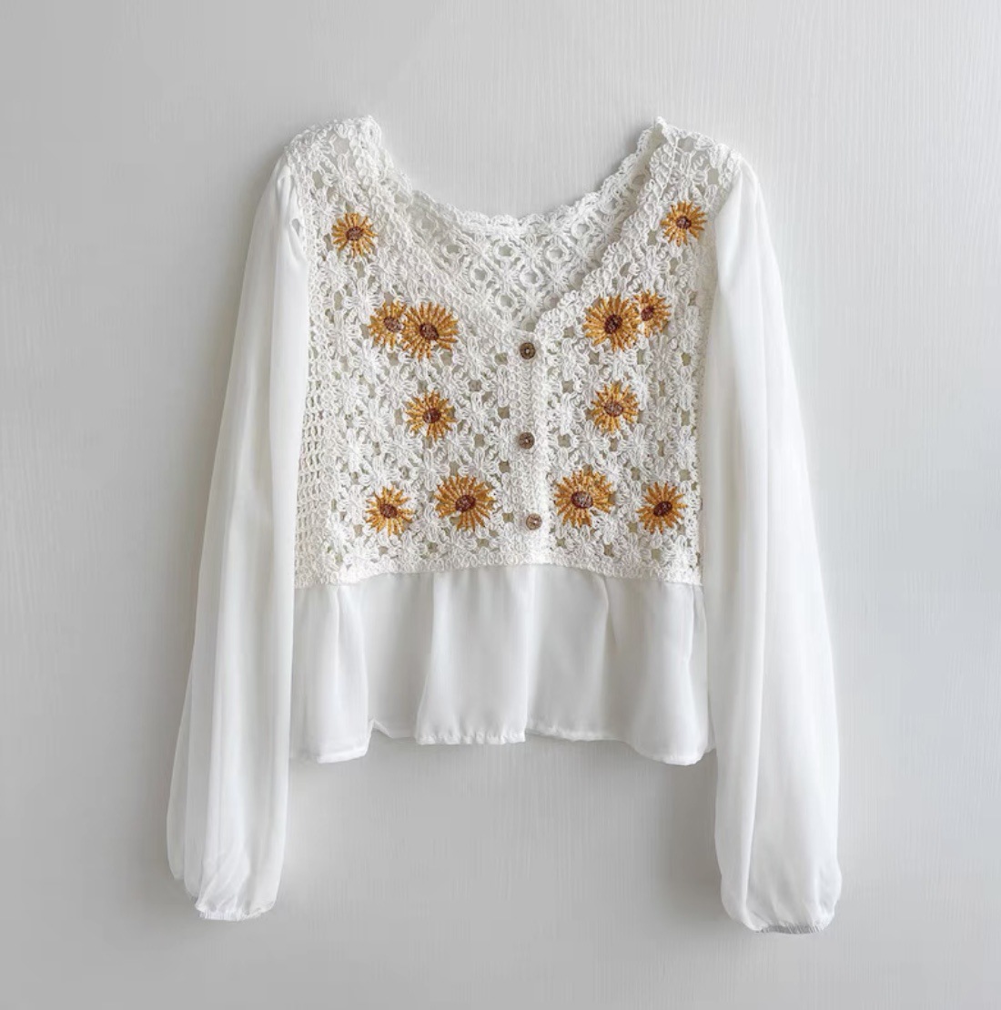Gehäkeltes Top aus Chiffon mit – Embroidery Daisy Bewertung und Preis