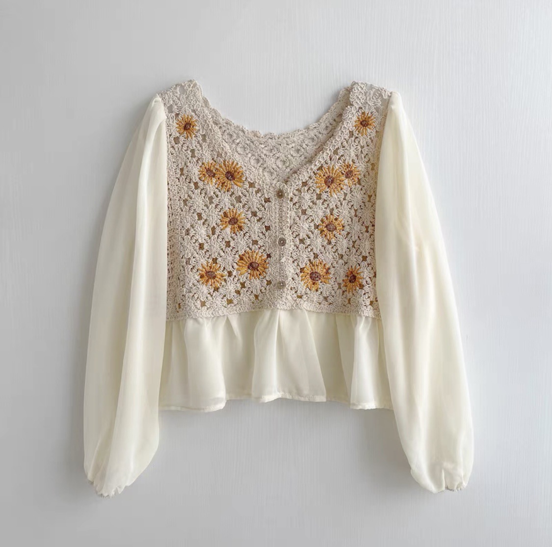 Gehäkeltes Top aus Chiffon mit – Embroidery Daisy Bewertung und Preis