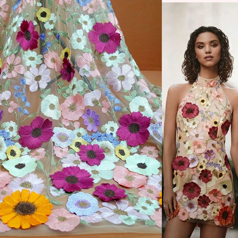 Bunte 3D-Blumen-Spitzenstoff,  – Embroidery Underlay Bewertung und Preis