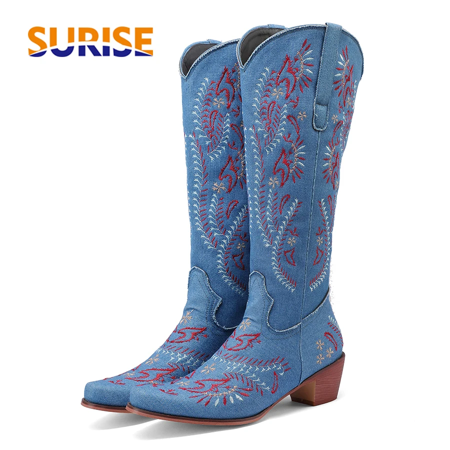 Blaue Denim Western Cowgirl Kn – Embroidery Flower Bewertung und Preis